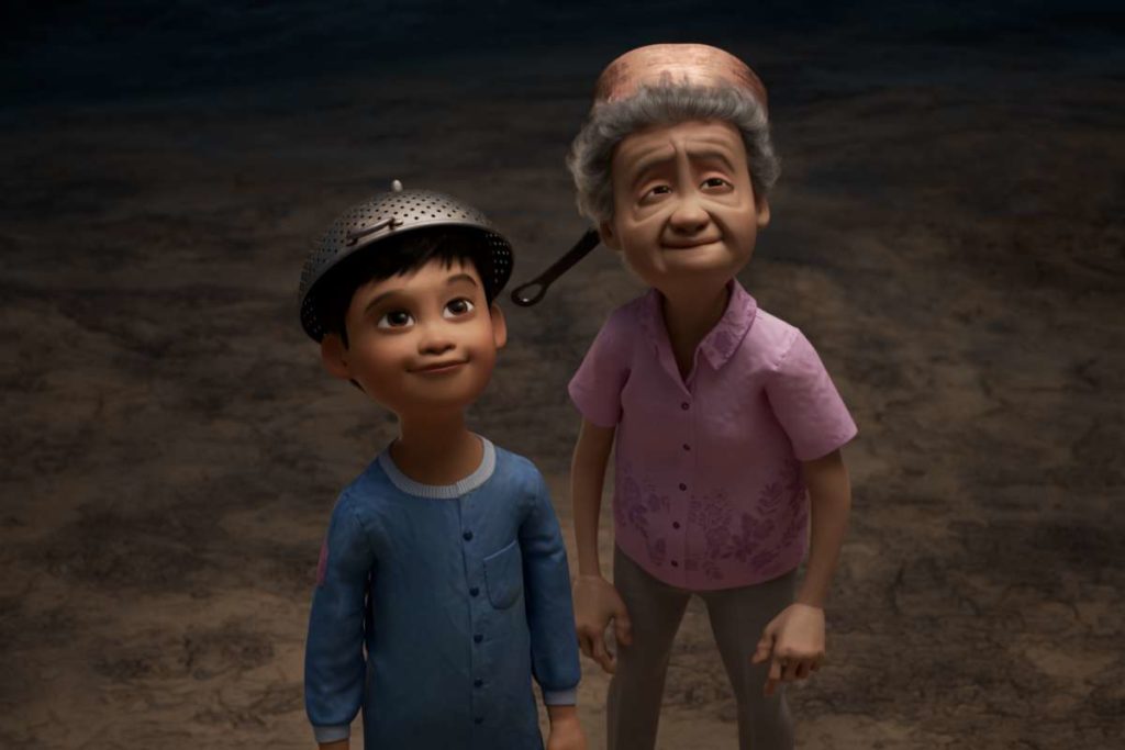 A photo still of a boy and his grandmother from the short film Wind.