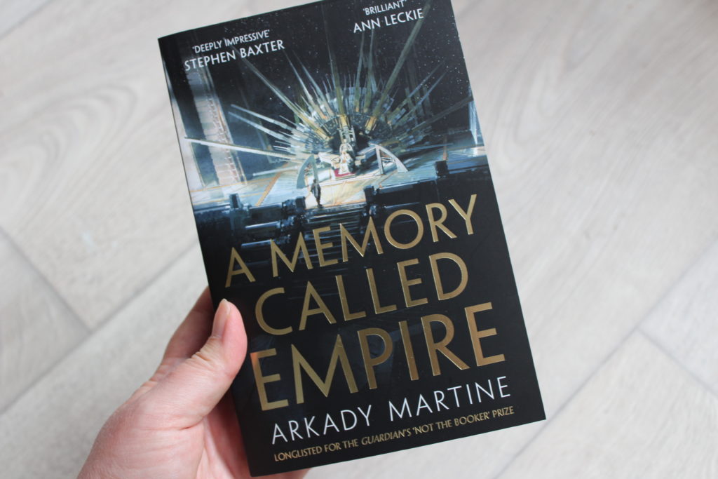 A close up photo of the novel A Memory Called Empire